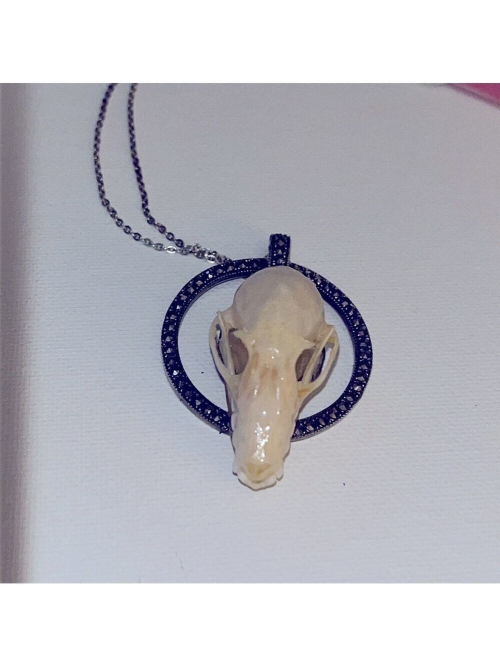 Sterling Marcasite Skull Necklace Handmade Vintage Upcycled